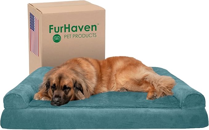 Furhaven Orthopedic Dog Bed for Large Dogs w/ Removable Bolsters & Washable Cover, For Dogs Up to 125 lbs - Plush & Suede Sofa - Deep Pool, Jumbo Plus/XXL-PurrikoPets