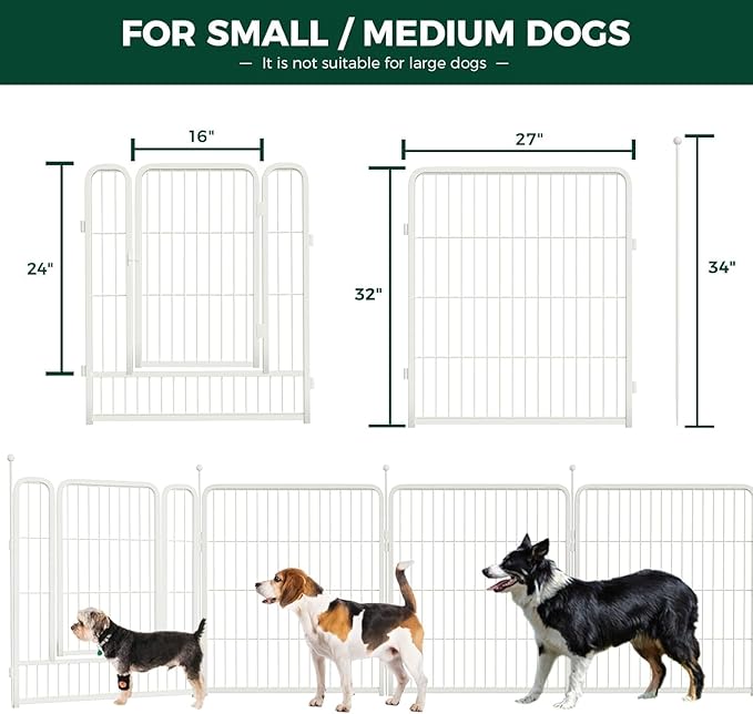 FXW Rollick Unleashed Dog Playpen for Indoor, Yard, RV Camping, 32 inch 16 Panels for Medium and Large Dogs, White│Patented-PurrikoPets