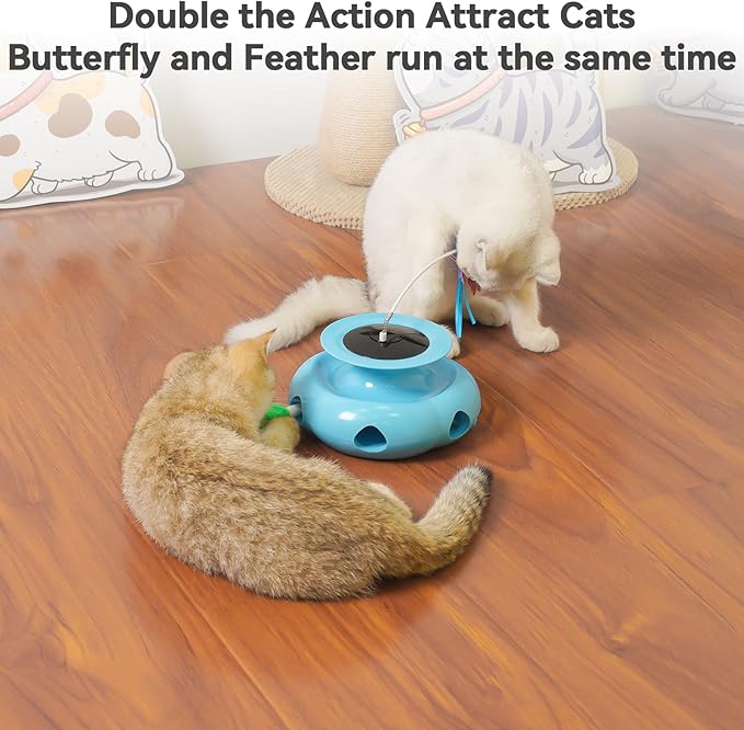 3in1 Interactive Cat Toys for Indoor Cats Rechargeable,Whack a Mole Cat Toy, Fluttering Butterfly, Track Balls, Automatic Kitten Toys Touch Activated, 2 Refill Feather-PurrikoPets