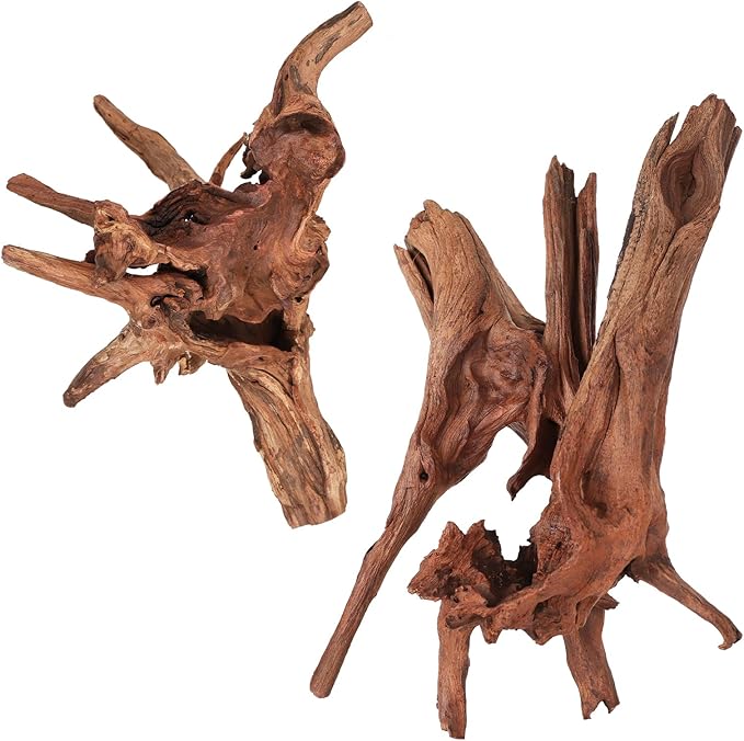 Driftwood for Aquarium Natural Aquarium Wood for Aquascaping Fish Tank Decorations Reptile Tank Decor (Natural Driftwood 9-14" (Pack of 2))-PurrikoPets