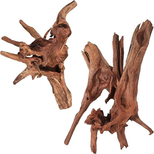 Driftwood for Aquarium Natural Aquarium Wood for Aquascaping Fish Tank Decorations Reptile Tank Decor (Natural Driftwood 9-14" (Pack of 2))-PurrikoPets