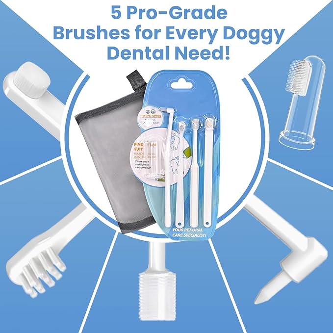 Dog Toothbrush Kit for Small Dogs - Puppy Tooth Brushing Kit with Finger Toothbrush & Soft Bristles, Dental Care Teeth Cleaning Set for Dogs and Cats-PurrikoPets