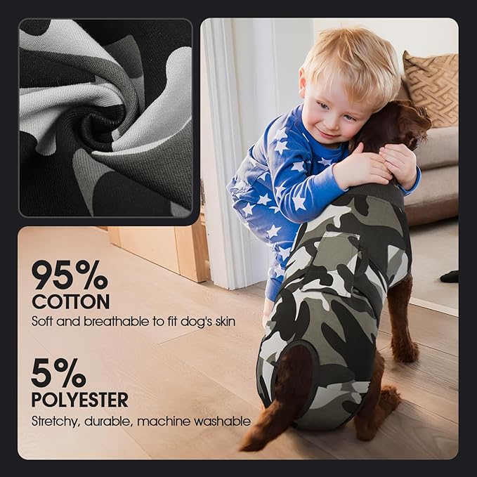 FUAMEY Dog Recovery Suit Male,Dogs Surgery Neuter Suits Puppy Spay Shirts for Female Protect Dog's Skin Anti Licking Abdominal Wounds Doggie Onesie Pet Bodysuit Alternative to Cone Grey Camouflage M-PurrikoPets