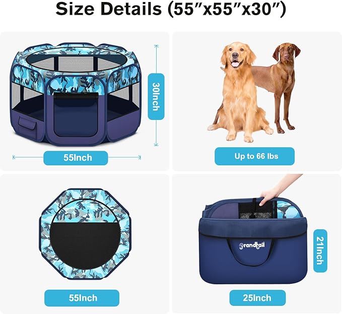 Dog Playpen, Pet Playpen, Portable Cat Playpen, Pop Up Foldable Puppy Playpen Exercise Kennel Tent with Carry Case Collapsible Bowl,Water-Resistant Shade Cover for Indoor Outdoor Travel (Extra Large)-PurrikoPets