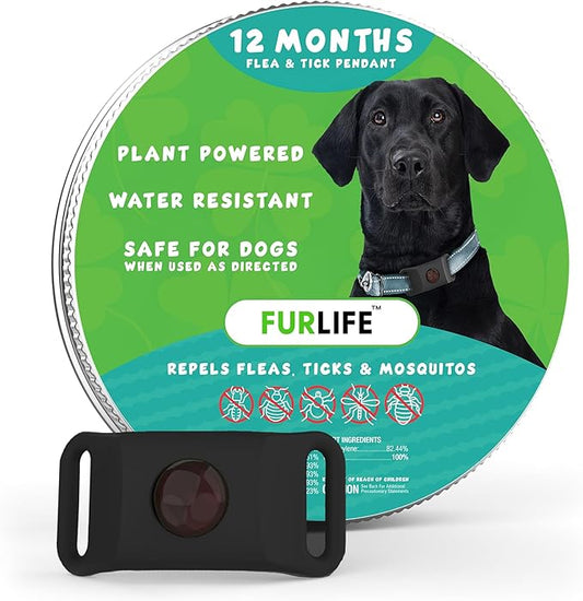 FurLife Black Dog Tag, Flea and Tick Prevention for Dogs - Waterproof Pendant for Collar, Safe for All Breeds-PurrikoPets