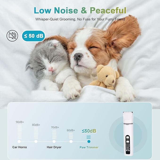 4 in 1 Dog Clippers Grooming Kit with LED Screen, Cordless Quiet Paw Trimmer & Nail Grinder, Rechargeable Waterproof Feet Ear Body Hair Shaver for Cats Dogs Pet Supplies-PurrikoPets