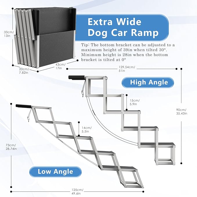 Dog Stairs for Large Dogs - 5 Step Foldable Dog Ramp for Car Non-Slip Surface Support up to 230lbs - Suitable for SUV,Truck, Sofas, Bed-PurrikoPets