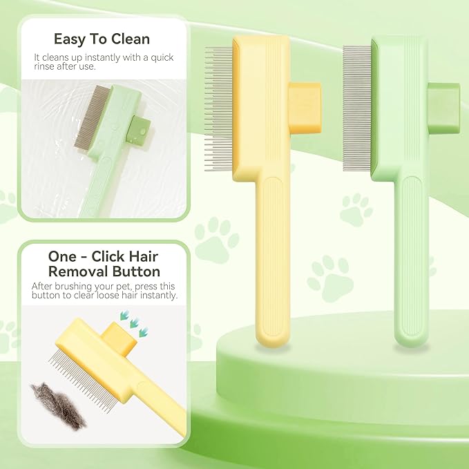Flea Comb for Cats & Dogs Brush for Shedding Self Cleaning Pet Comb Lice Comb with Long & Short Stainless Steel Teeth Pet Hair Removal Tool 2025-PurrikoPets