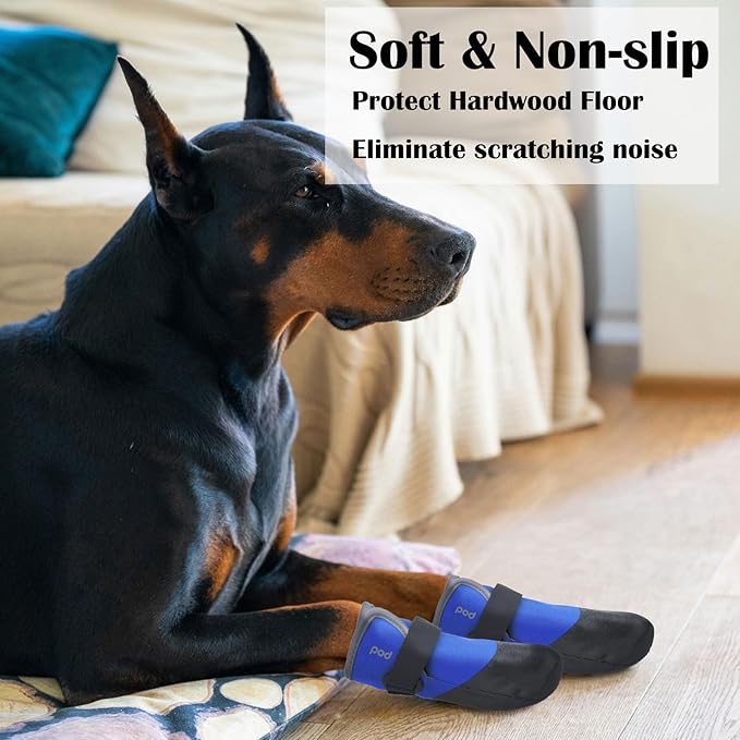 Dog Shoes Lightweight Dog Boots-Breathable Knitted Paw Protector with Adjustable Strap for Hot Pavement, Rain Walking, Hardwood Floors Anti Slip Reduce Noise, Prevent Licking Paws(Blue,XXL)-PurrikoPets