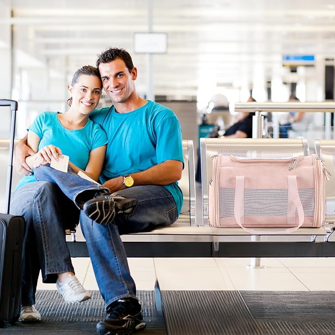 Fashion Leather Dog Carrier, Airline Approved Cat Carrier Soft Sided Pet Bag Carrier Purse for Puppy Kitten Small Animals Pink-PurrikoPets