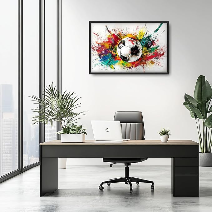 Extra Large Framed Soccer Wall Art,Oversized Colorful Graffiti Sport Ball Wall Decor Pictures for Living Room,Canvas Print Painting Modern Artwork Bedroom Office Bathroom Home Decor 36L x24W-PurrikoPets