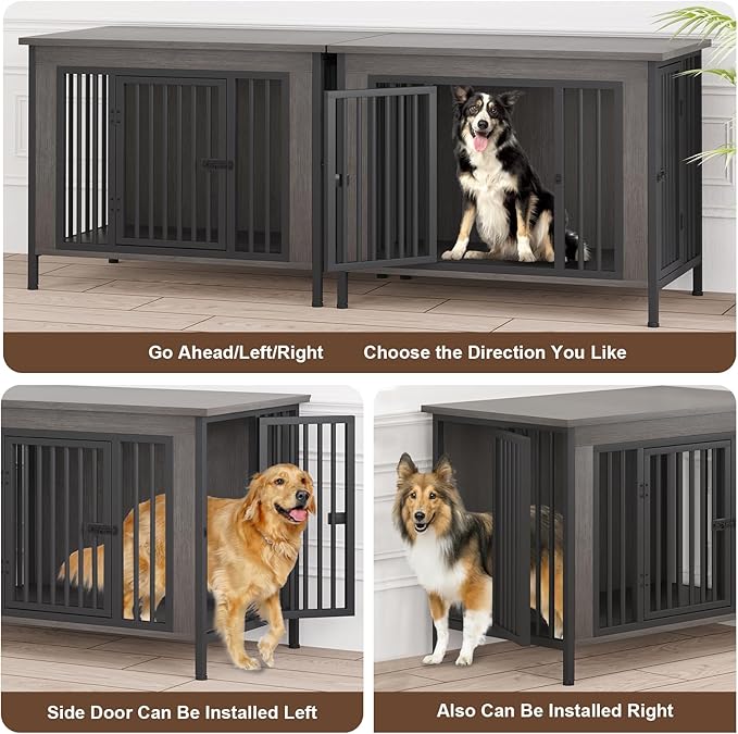 EasyCom 39.96" XL Wooden Large Dog Crate Furniture for Medium and Large Breed, Chew-Resistant Dog Kennel Furniture Indoor with 2 Doors and 3.94" Raised Feet, as TV Stand, End Table, Crate Table-PurrikoPets