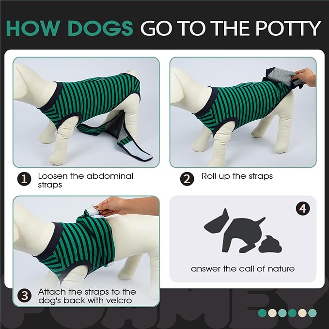 FUAMEY Recovery Suit for Dogs After Surgery,Soft Breathable Dog Bodysuit E-Collar & Cone Alternative Surgical Suit,Male Female Dog Neuter Spay Suits Anti Licking Wounds Onesie Green Black Stripes M-PurrikoPets