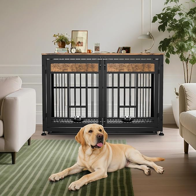 48 Inch Heavy Duty Dog Crate Furniture for Large Dogs, Decorative Pet House End Table, Extra Large Wooden Cage Kennel Furniture Indoor-PurrikoPets
