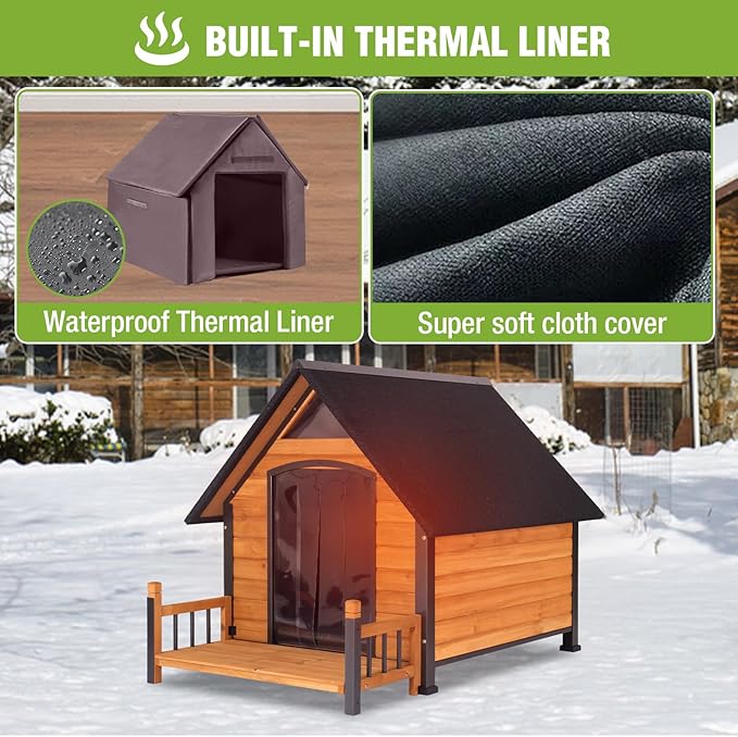 Dog House Outdoor Insulated, Sturdy & Warm Winter Puppy Shelter, 45" L Large Dog Kennel with Chew-Proof Iron Frame, Suitable for Small to Large Dogs(Brown)-PurrikoPets