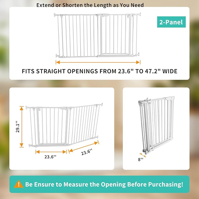 Extra Wide Baby Gate, 30" Tall 47" Wide Configurable Baby Gate Fireplace Safety Fence, Metal Pet Safety Playpen for Toddler/Pet/Dog Christmas Tree Fence (Whtie, 2-Panel)-PurrikoPets