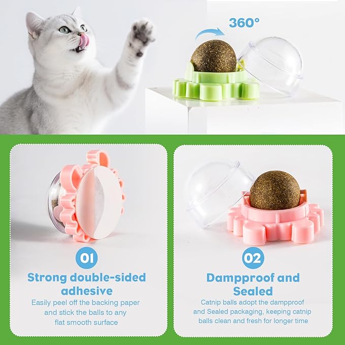 4 Pack Catnip Balls Roller Wall Ball for Cats Spinning Catnip Station Licking Balls Organic Cat nip Chew Ball for Teeth Cleaning & Play-PurrikoPets
