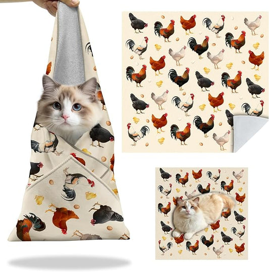 27.6"Cat Grooming Wrap, Self Adhesive Cat Wrap for Cutting Nails, Anti-Escape Calming Cat Swaddle Wrap for Medicine Ear Cleaning, Chicken Anti-Scratch Cats Burrito Restraint Blanket,Practical Pet Tool-PurrikoPets