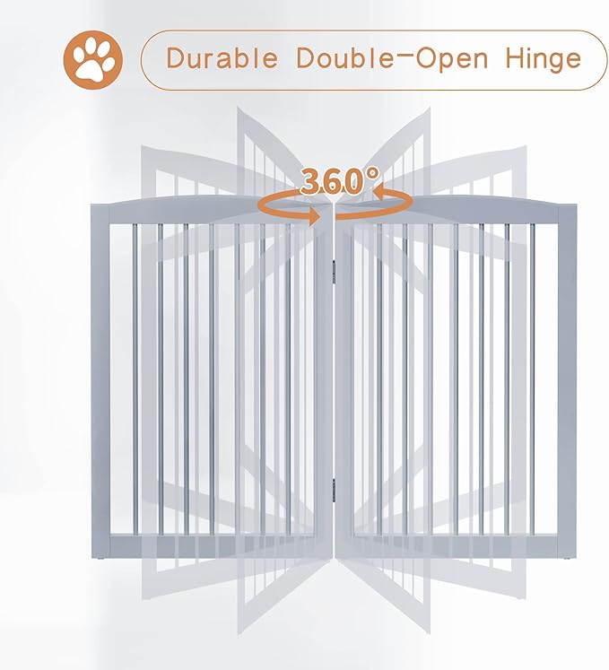 Freestanding Pet Gate for Dogs, Foldable Wooden Dog Gate for House Indoor, Tall Pet Fence for Stair, Doorway,Hall, Support Feet Included, 3 Panels 32",Grey-PurrikoPets