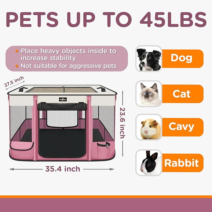 Foldable Pet Kitten Playpen, Upgrade Waterproof Portable Cat Dog Playpen Kennel Tent for Small Dog Cat, Removable Shade Cover, Come with Free Carrying Case, Indoor Outdoor Use for Small Pet, Pink-PurrikoPets