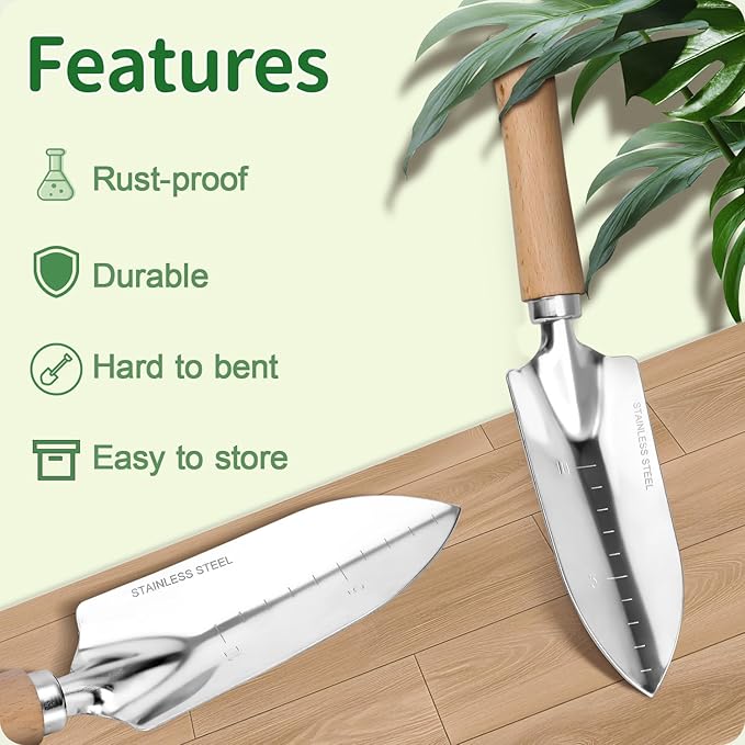 Garden Tool Set, 2 Pieces Stainless Steel Heavy Duty Garden Tools, Garden Kit with Ergonomic Wooden Handle, Durable Garden Tools for Gardening, Gardening Gifts for Women-PurrikoPets