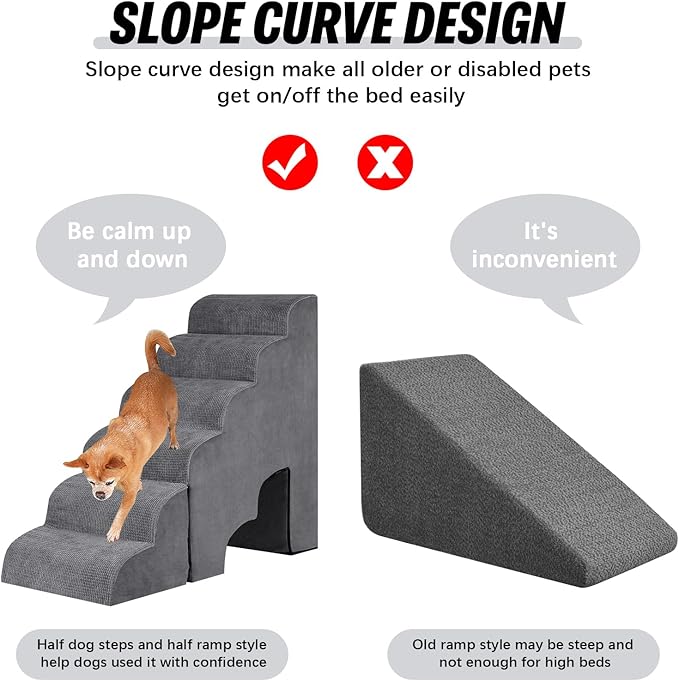6 Step Dog Stairs&Steps 29 Inches Tall Up to 29-32 Inches High Bed, Dog Ramp Cat Stairs Pet Ladder for Small Medium Dogs, Doggie, Old Cats, Kitty, Grey-PurrikoPets