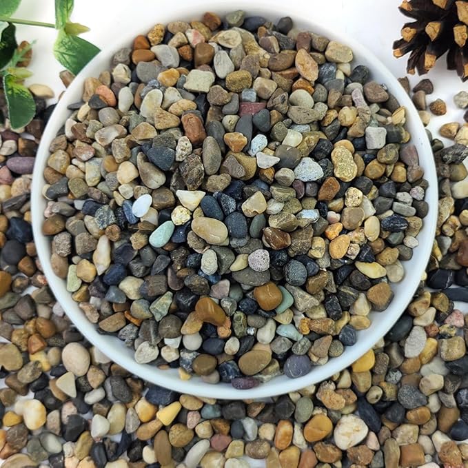 20lbs Natural River Rocks, 1/4" Aquarium Gravel Small Rocks for Plants Pea Gravel for Fish Tank, Decorative Pebbles for Gardening, Flower Pots, Vase Fillers, Indoor Water Fountains, Landscaping-PurrikoPets