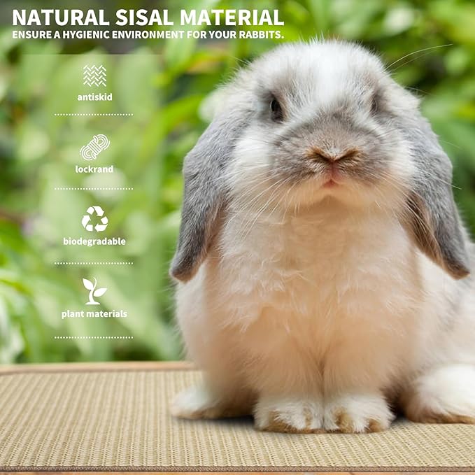 2Pcs Rabbit Scratch Mat,16 x 12 Inch Sisal Rabbit Scratching Pad,Rabbits Scratching Mats for Cages,Claws and Teeth Care Rabbits Chew Toys,Small Pet Bedding for Biting Sleeping Nesting-PurrikoPets