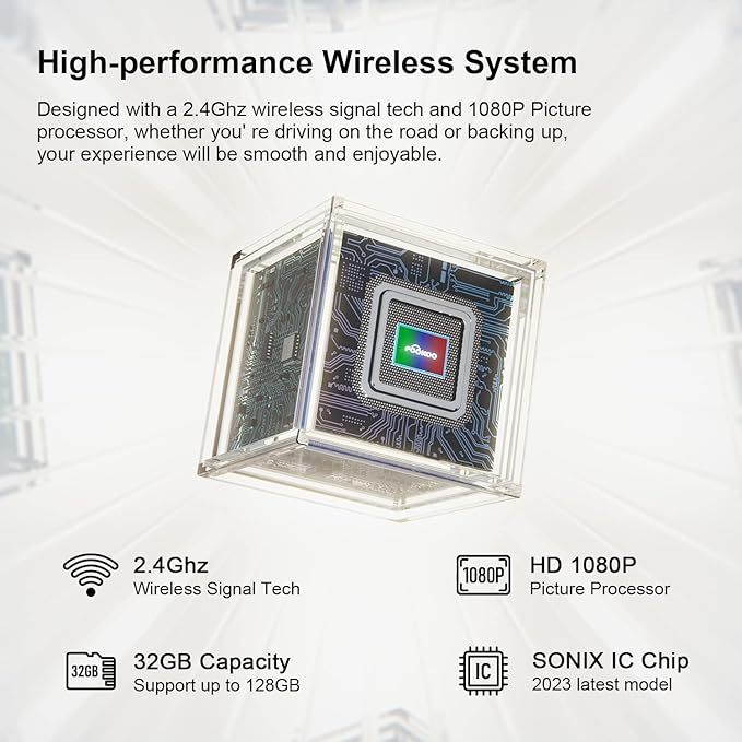 Fookoo HD 7" Wireless Backup Camera System, 1080P 7" Quad Split Screen Monitor, IP69 Waterproof Side Rear View Cameras, Parking Lines, Loop Recording, Digital Signal for RV/Trailer/Truck/Bus (DW7T4)-PurrikoPets