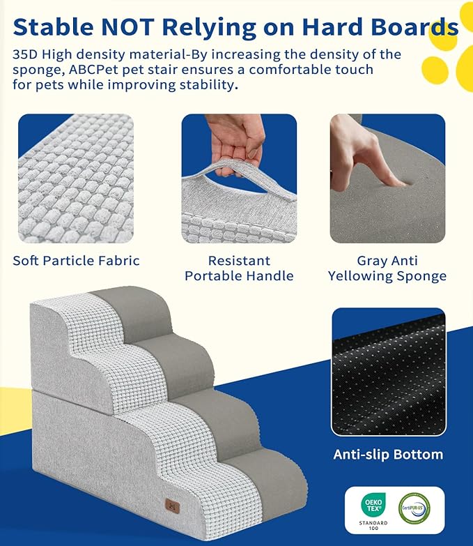Dog Step for Bed, Dog Stair 4-Step 35D Pet Stair 19.7" H for High Bed or Sofa Non-Slip Balanced Pet Step Indoor, Light Grey-PurrikoPets