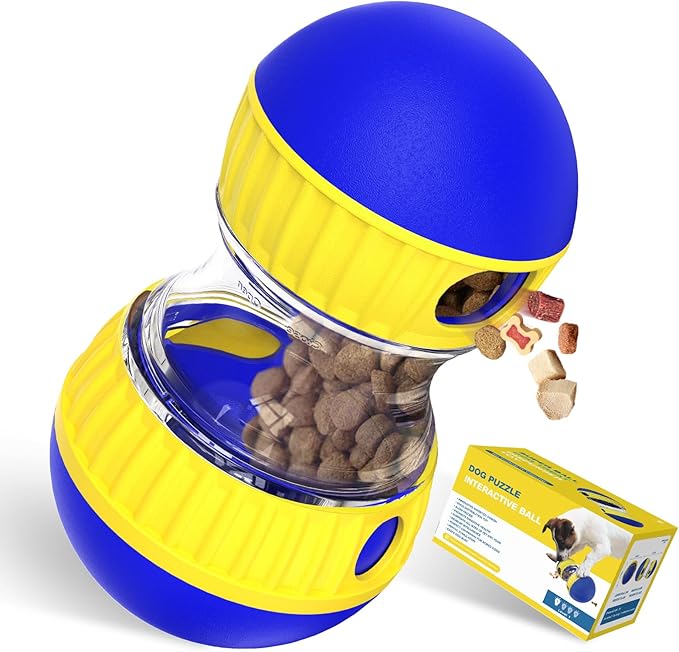 Dog Treat Dispensing Puzzle Toy Adjustable Food Dispenser Slow Feeder Puppy Enrichment Training Rolling Ball Pet Interactive Chase Toys for Small Medium Large Dogs to Keep Them Busy-PurrikoPets