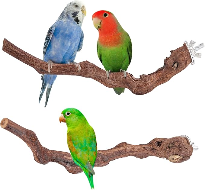 2 pcs 9.8 inch Bird Perches Stand Natural Wood Bird Perches, Birdcage Wood Stand Tree Perches for Birds Cockatiels Parrots Conures Macaws Finches(2PCS 9.8" Length)-PurrikoPets