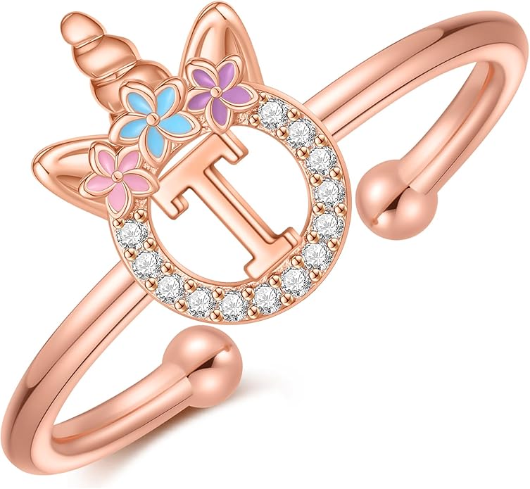 Unicorn Rings Gifts for Girls - Adjustable Initial Ring Dainty Cute Unicorn Rings for Girl Teens Little Girls Jewelry Birthday Gift