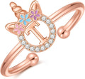 Unicorn Rings Gifts for Girls - Adjustable Initial Ring Dainty Cute Unicorn Rings for Girl Teens Little Girls Jewelry Birthday Gift