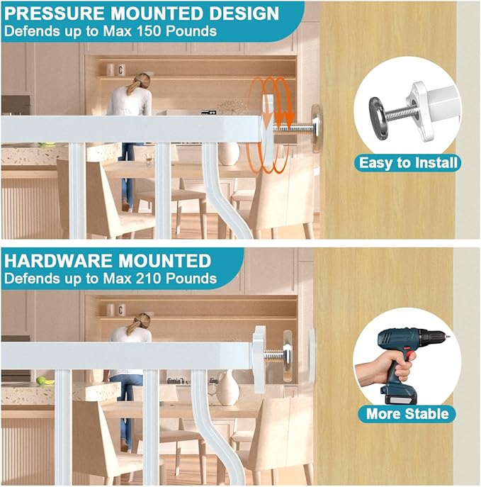 Extra Wide Baby Gate for Doorways 29.9"-53.1", Pressure Mounted Dog Gates With Door, Child Safety Barrier Walk Thru Indoor, Large Babygate Long for Kids Toddler Pet Outside, 30 In Tall White-PurrikoPets