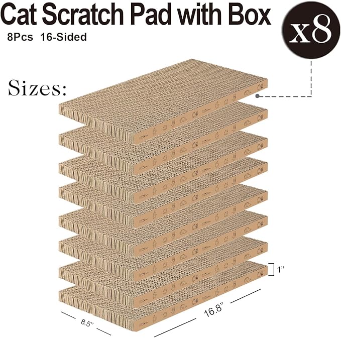 8 Packs in 1 Cat Scratch Pad, Cat Scratcher Cardboard,Reversible,Durable Recyclable Cardboard, Suitable for Cats to Rest, Grind Claws and Play-PurrikoPets