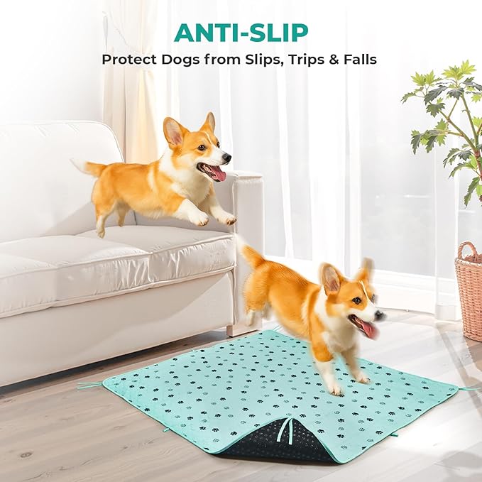 Fostanfly Washable Pee Pads for Dogs, 2 Pack Large 31"x36" Ultra-Absorbent and Leak-Proof Non-Slip Reusable Potty Training Pads for Dogs, Cats, Puppy, Potty of Add 8 Lanyards, Green-PurrikoPets