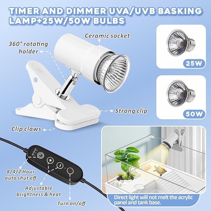 GOZILLA Large Turtle Tank Kit+Water Pump+Lamp, Acrylic Turtle Tank Starter Kit with Adjustable 5W Water Pump and Timing/Dimming Lamp, Multi-Functional Area for Small/Medium Turtles(Large-White Kit).-PurrikoPets
