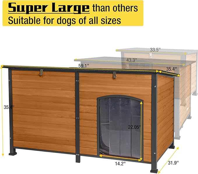 Aivituvin Extra Large Dog House Outdoor Heated Dog Kennel with Insulation Liner for Winter Strong Iron Frame Insulated Dog Cage with Heater,59"-PurrikoPets
