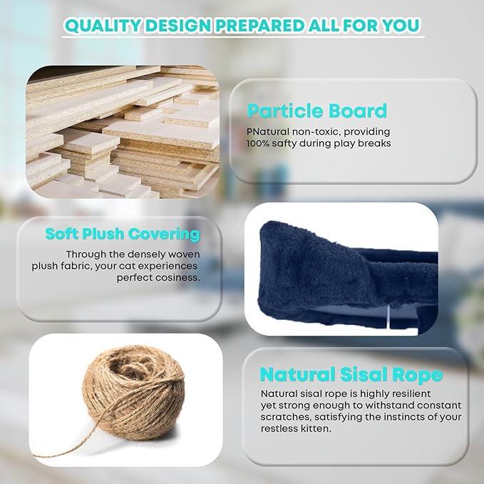 FDW Cat Tree 70in Cat Tower Multi-Level Durable Cat Scratching Post & Cozy Fun Cat Jumping Platform Space Saving Cat Condo Pet Play House for Indoor Cats,Navy Blue-PurrikoPets