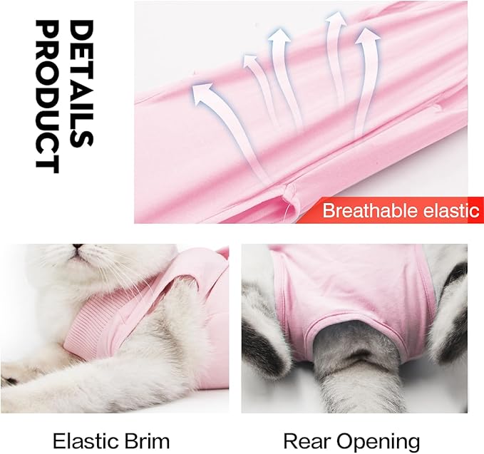DOTON Cat Recovery Suit for Male and Female Surgical Post Surgery Soft Cone Onesie Shirt Clothes Neuter Licking Protective Diapers Outfit Cover Kitten Spay Collar(L, Pink)-PurrikoPets