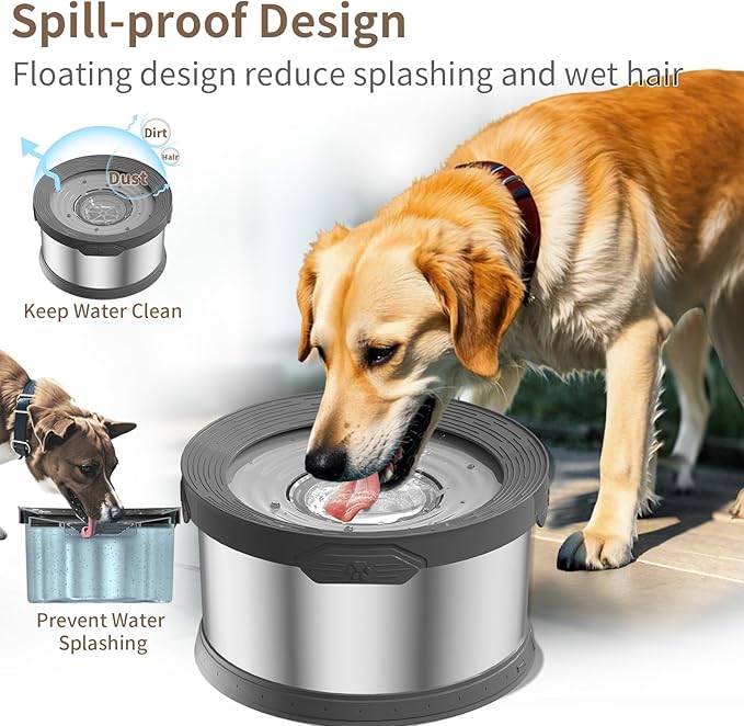 10L Dog Water Bowl No Spill 2.6 Gallon Super Large Capacity Stainless Steel No Splash Dog Bowls 338oz Slow Drinking Feeder with Non-Slip Base Pet Water Dispenser for Dogs-PurrikoPets