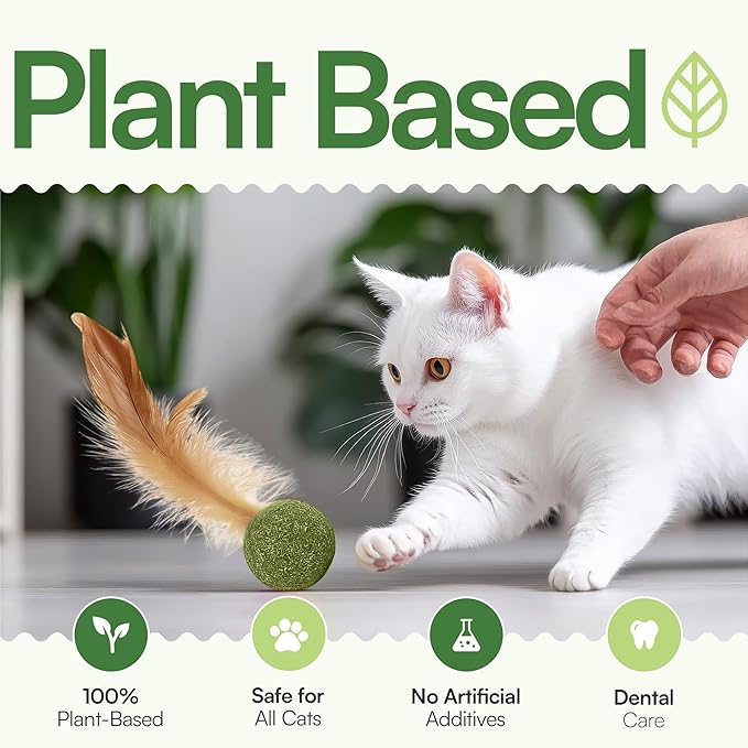 3 Pcs Catnip Balls with Feathers – Natural Catnip Toy for Play, Stress Relief & Healthy Enrichment Interactive Cat Toys Perfect for Indoor Cats & Kittens, Encourages Active Play & Wellness-PurrikoPets