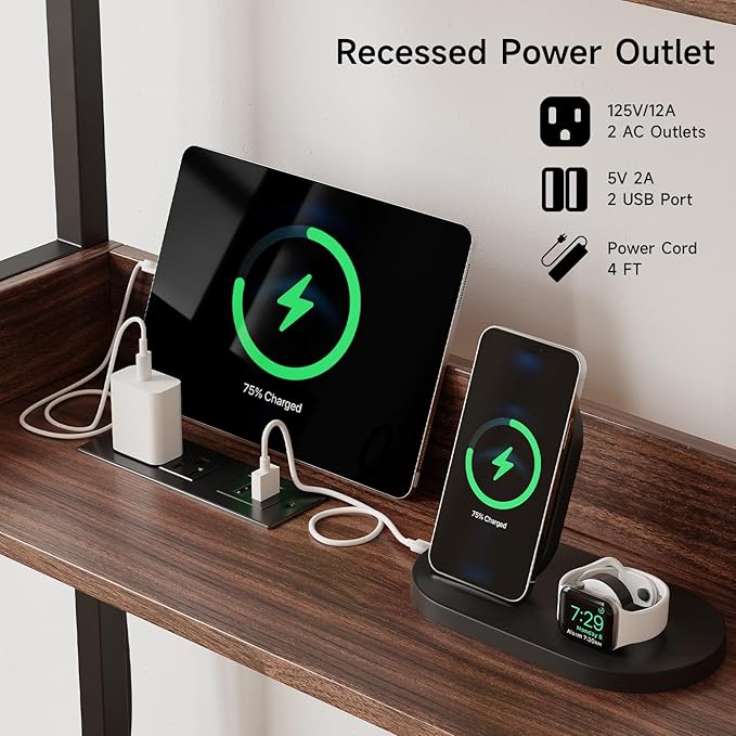 55 Inches Cat Litter Box Enclosure, Hidden Litter Box Furniture with 2 Storage Shelves and Charging Sockets, Wooden Cat House, Large Indoor Cabinet for Living Room & Entryway, Black-PurrikoPets