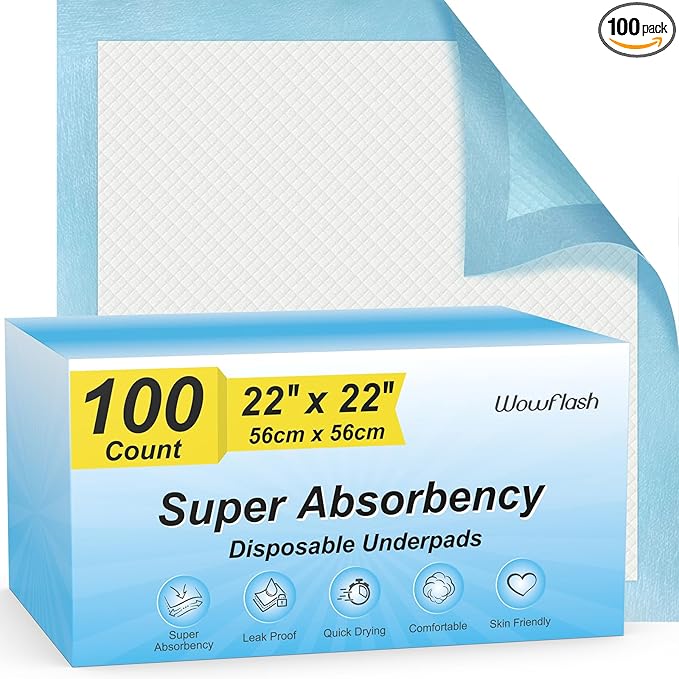 100 Count 22” x 22” Super Absorbency Disposable Underpads, Leakproof Quick Drying Disposable Pads for Baby, Puppy and Adults, Puppy Pads, Cat Pee Pads for Dogs, Potty Puppy Training Pads-PurrikoPets