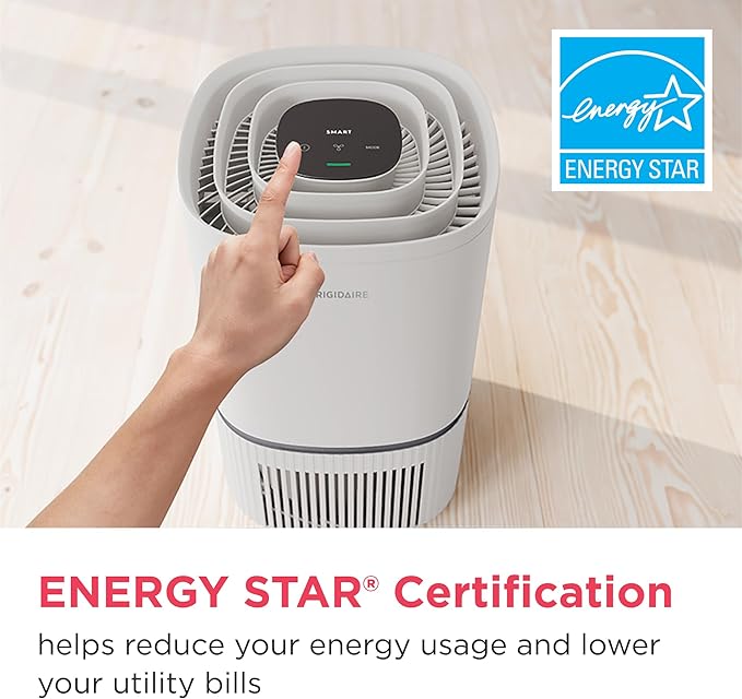 Frigidaire PureA300 HEPA Air Purifier with Wi-Fi for Small Bedrooms, Covers up to 850 Sq. Ft., 3-Stage Filtration, Energy Star Certification, Air Quality Monitoring, Smart Mode, Ultra Quiet, White-PurrikoPets
