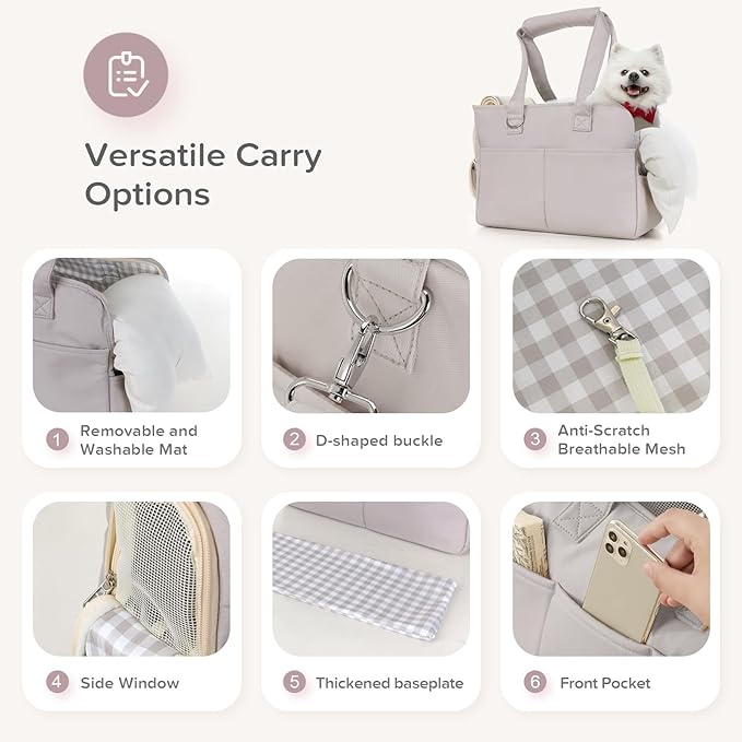 Dog Purse Carrier for Small Dogs, Soft Soft Sided Folding Dog Carriers for Small Dogs Medium Cats Puppies up to 15 Lbs, Washable Breathable Puppy Carrier for Outdoor Travel (Large Gray)-PurrikoPets