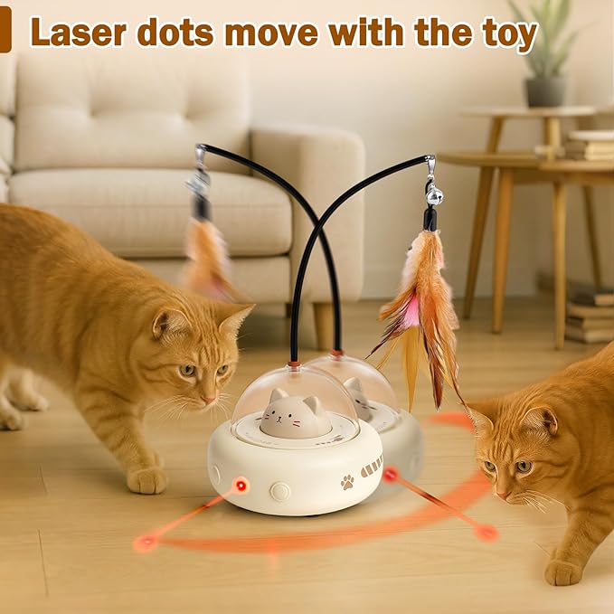AIERSA Interactive Cat Toys for Indoor Cats, Automatic Enrichment Toy with LED Light and Feather for Cats and Kittens, Moving Self Play Stimulation Toy for Cat Lover Gifts-PurrikoPets