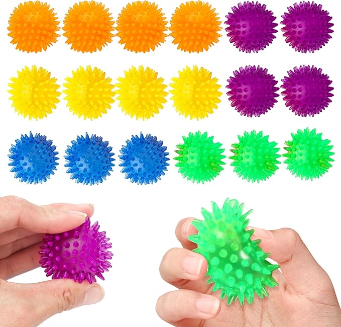 18pcs Fidget Spiky Ball Toys Stress Relief Sensory Toy for Kids Adults Toddlers, Squishy Squeeze Ball for Party Favors, Pinata Fillers, Goodie Bag Stuffers-PurrikoPets
