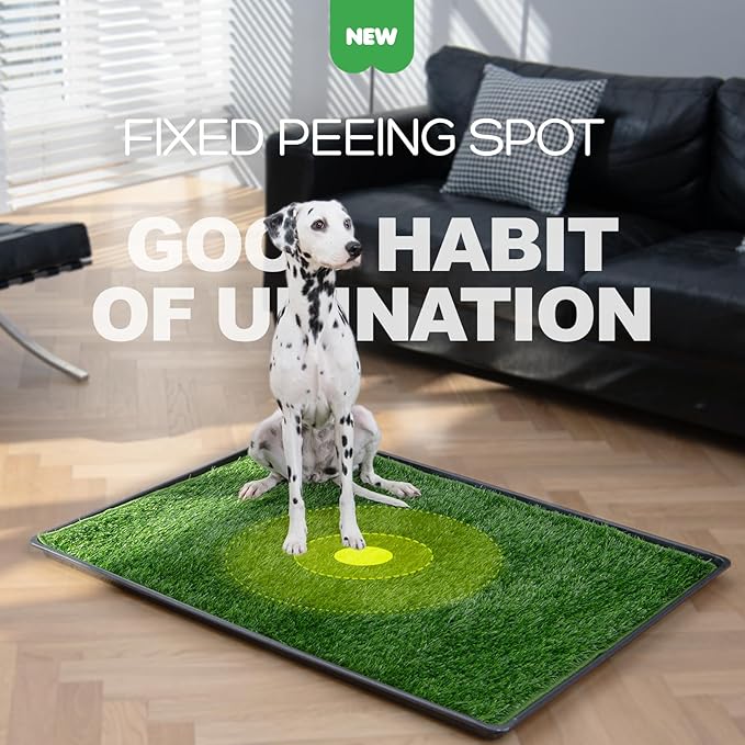 Dog Grass Pad with Tray, 34×23in Large Litter Box, 2×Grass Pad for Dogs Potty Washable, Thick Soft Odor-Free Hemmed Dog Pee Grass, Indoor Potty Training Balcony-PurrikoPets